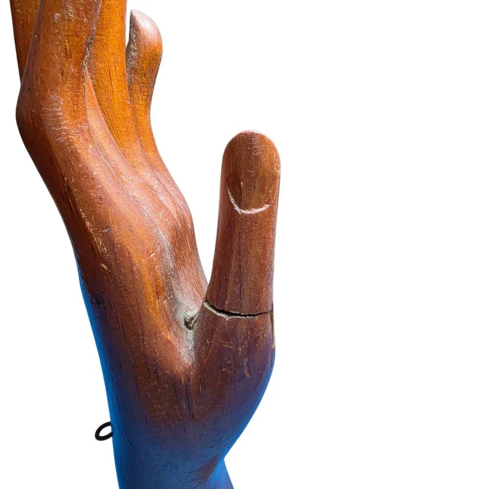 Antique Hand Carved Wooden Glove & Jewelry Display Stand 12.5